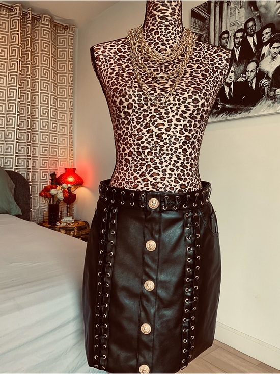Fashion Nova Dresses & Skirts - Fashion Nova Luxe Black Faux Leather Mini Skirt with Big Gold Buttons